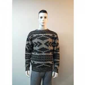 GREY PRINT CREW NECK SWEATER RLMS0003F